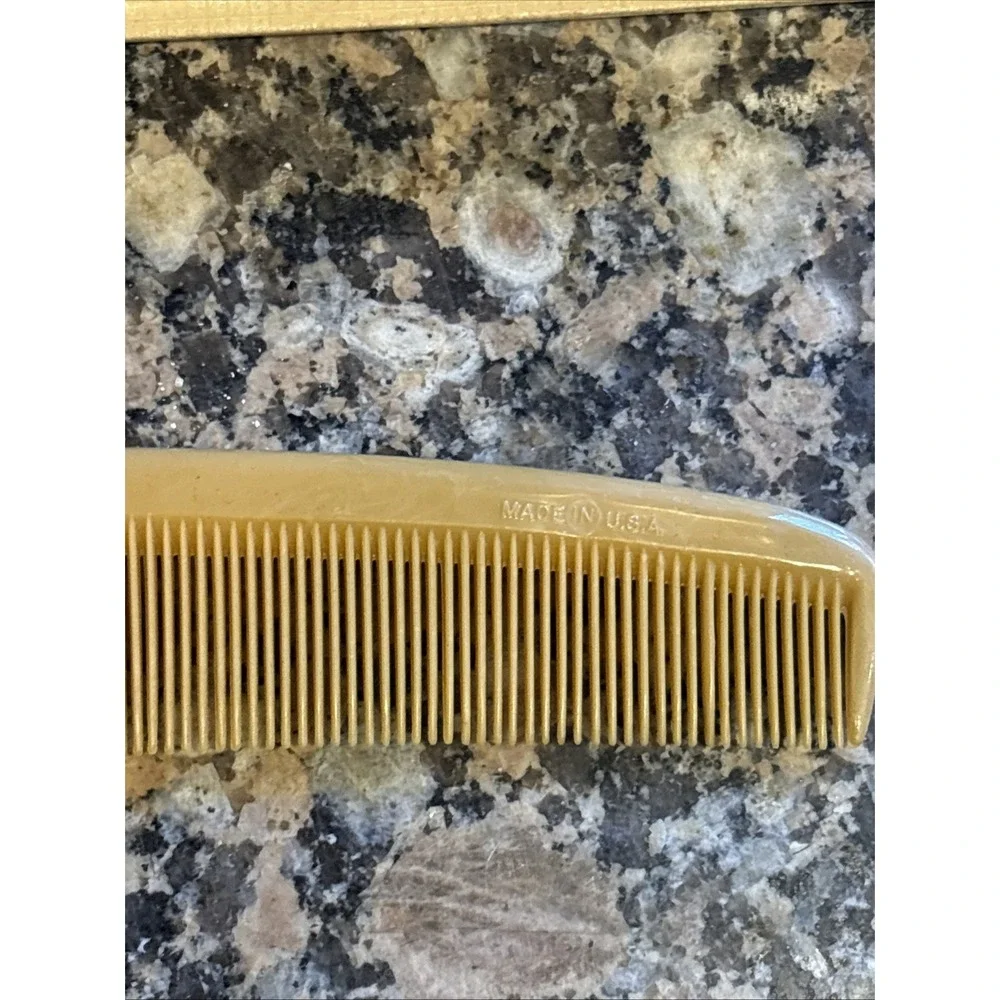 Vintage 1950s Mohawk Wooden Hair Brush & Comb Gift Set - Original Plaid Box